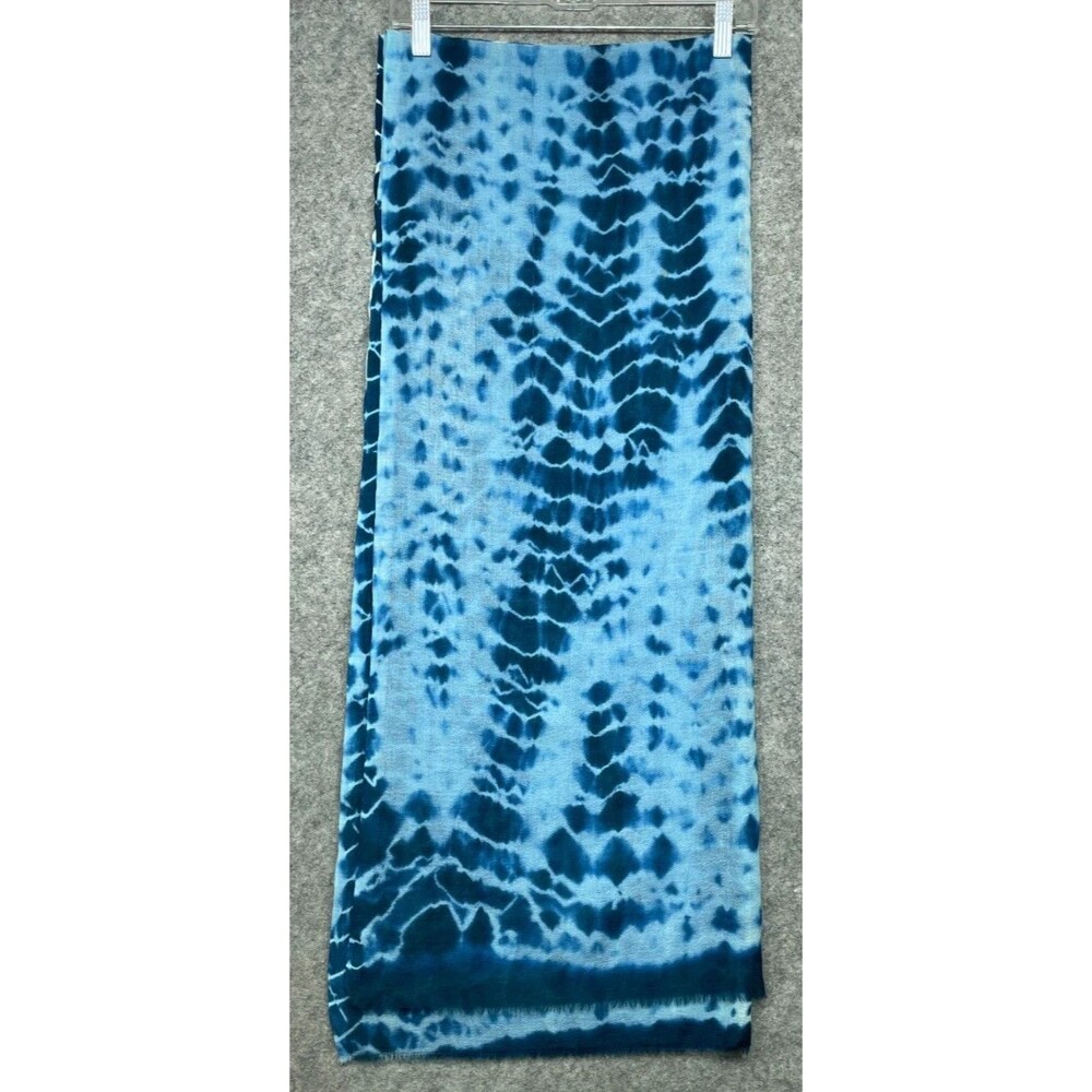 Vintage Shibori Wool Gauze Scarf Wrap Shawl Indigo Blue Hand Dyed Boho 73x57 - Picture 3 of 11